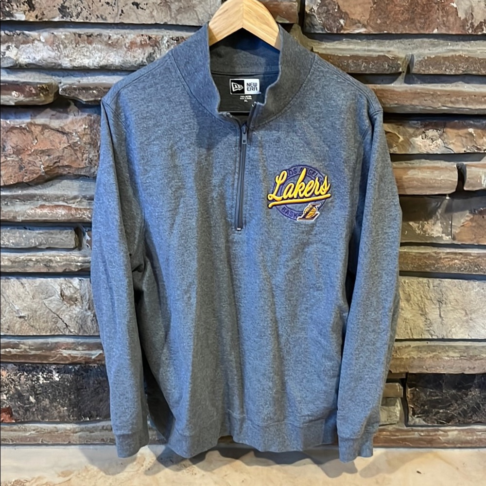 New Era Gray Los Angeles Lakers NBA Quarter Zip Pullover Sweatshirt - Picture 1 of 5